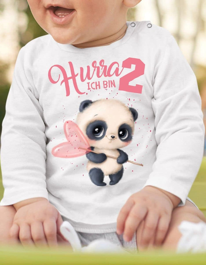 miKalino Baby/Kinder Longsleeve mit Spruch Ich Bin Zwei 2 süsser Waschbär Langarm Shirt für Mädchen