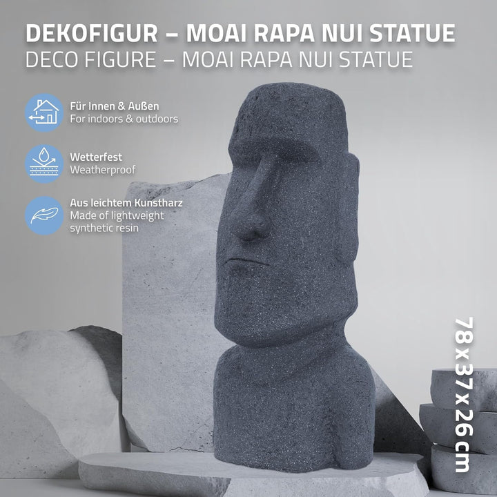 ECD Germany Moai Figur Rapa NUI Kopf 78cm hoch, Grau, aus wetterfestem Kunstharz Polyresin, Osterins