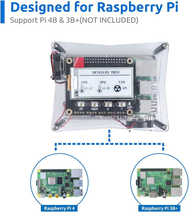 SunFounder NAS Kit for Raspberry Pi 4B/3B+/3B/3A+/2B, NAS Hat, Dual Fan, Micro SD Card Included
