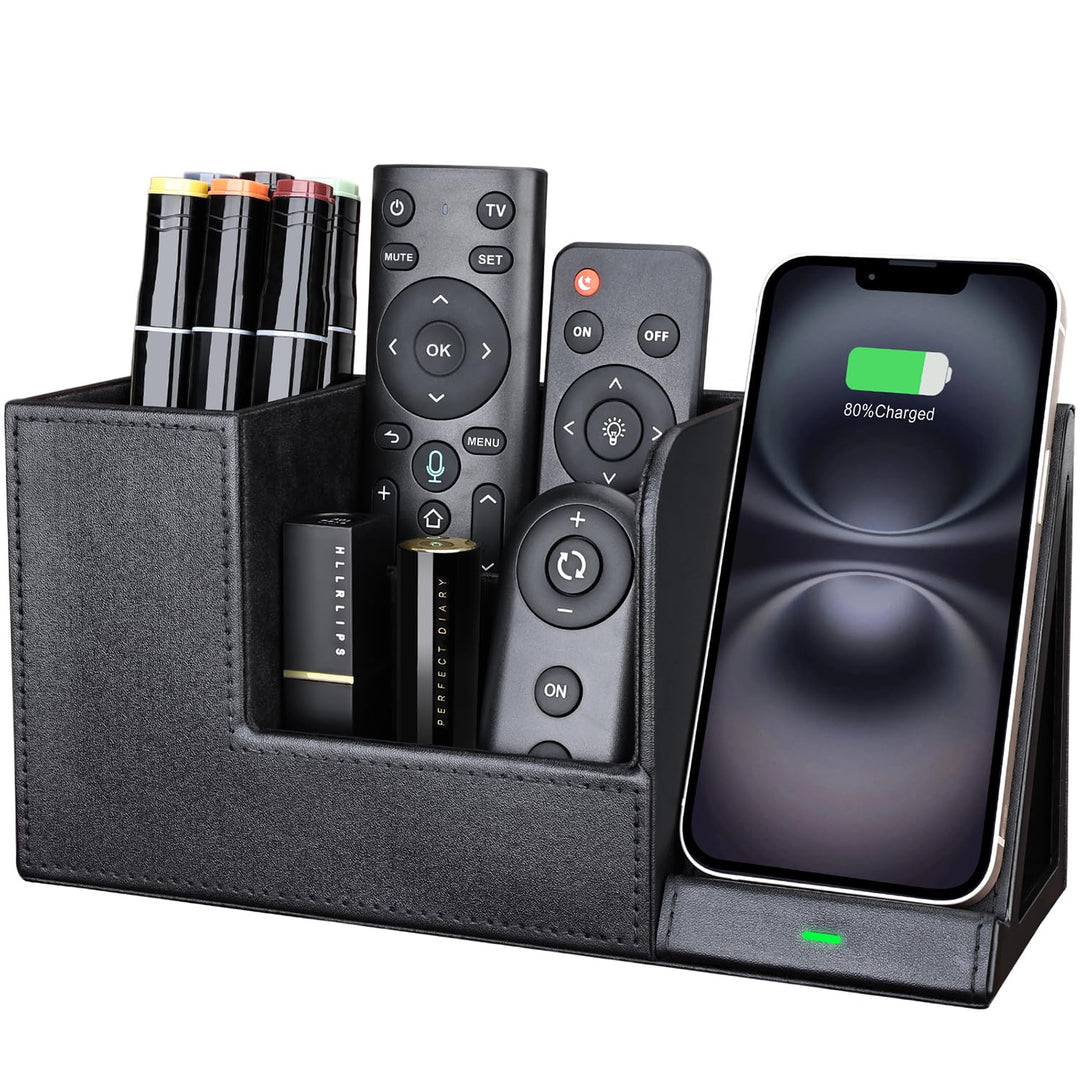LADSTAG Stiftehalter Schreibtisch Organizer mit Induktive Ladestation, Leder Büro Organizer Schreibt