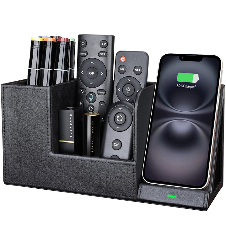 LADSTAG Stiftehalter Schreibtisch Organizer mit Induktive Ladestation, Leder Büro Organizer Schreibt