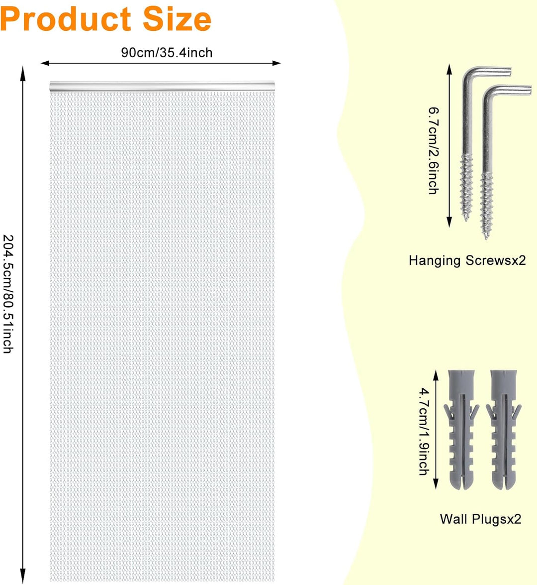 GENI Fliegengitter – 90 cm x 200 cm –Premium-Aluminium-Fliegengitter für Türen,, Aluminiumketten Tür