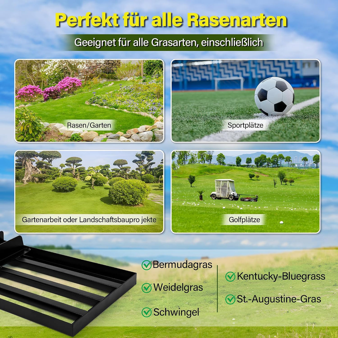 Garten Rasen-Nivellierungsrechen XXL,Edelstahl-Ebnungsplatte, Verstärkte Schweissnähte, 68-198 cm Ve