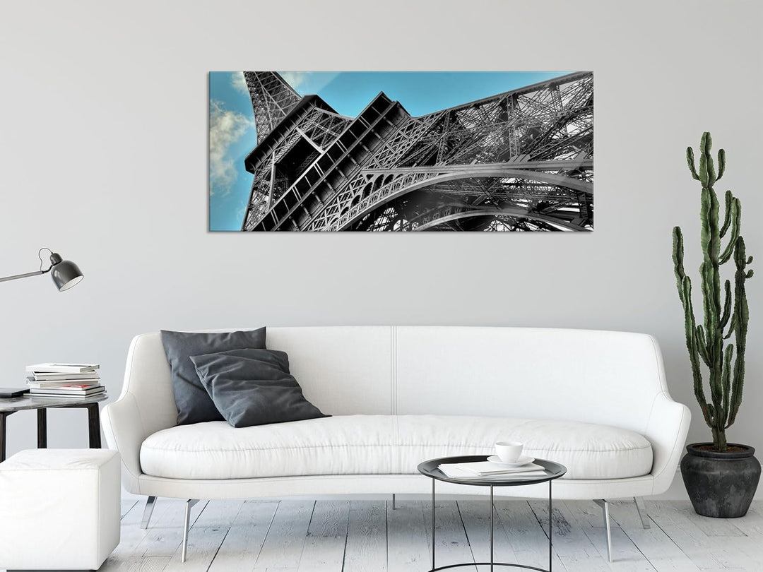 Glasbild Panorama | Wandbild aus Echtglas | schöner Eifelturm in Paris | 100x40 cm | inkl. Aufhängun