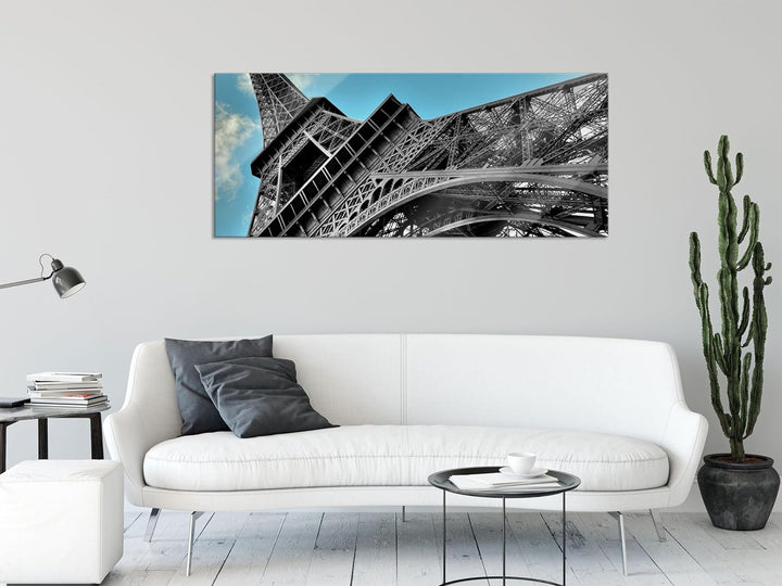 Glasbild Panorama | Wandbild aus Echtglas | schöner Eifelturm in Paris | 100x40 cm | inkl. Aufhängun