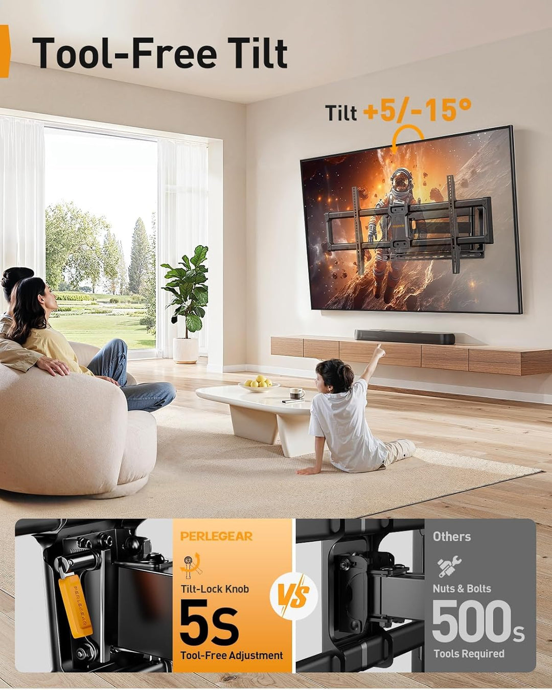 Perlegear TV Wandhalterung für 42-90 Zoll TV bis zu 68 kg Langarmige Voll-bewegliche, 1018 mm Lange