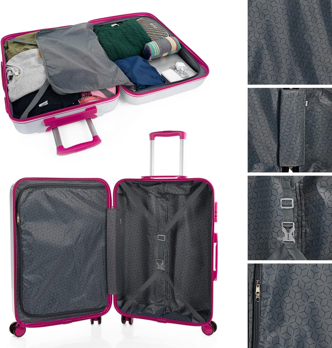 Trolley Handgepäck Cabin Trolley Koffer Reisekoffer Hartschalenkoffer mit Z Blanco-fucsia S + XS, Bl