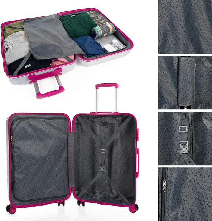 Trolley Handgepäck Cabin Trolley Koffer Reisekoffer Hartschalenkoffer mit Z Blanco-fucsia S + XS, Bl