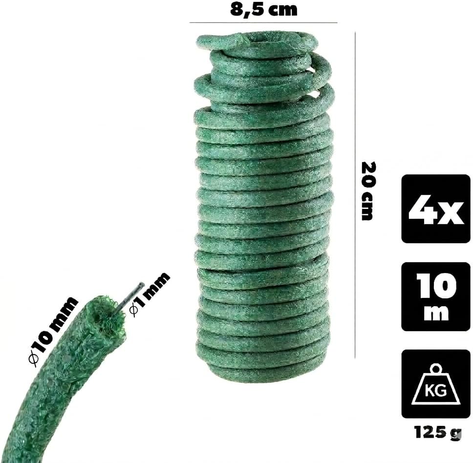 KADAX 4er Set Gartendraht 10mm x 10m, Bindedraht mit stabilem Stahlkern und schonender Schaumstoffbe
