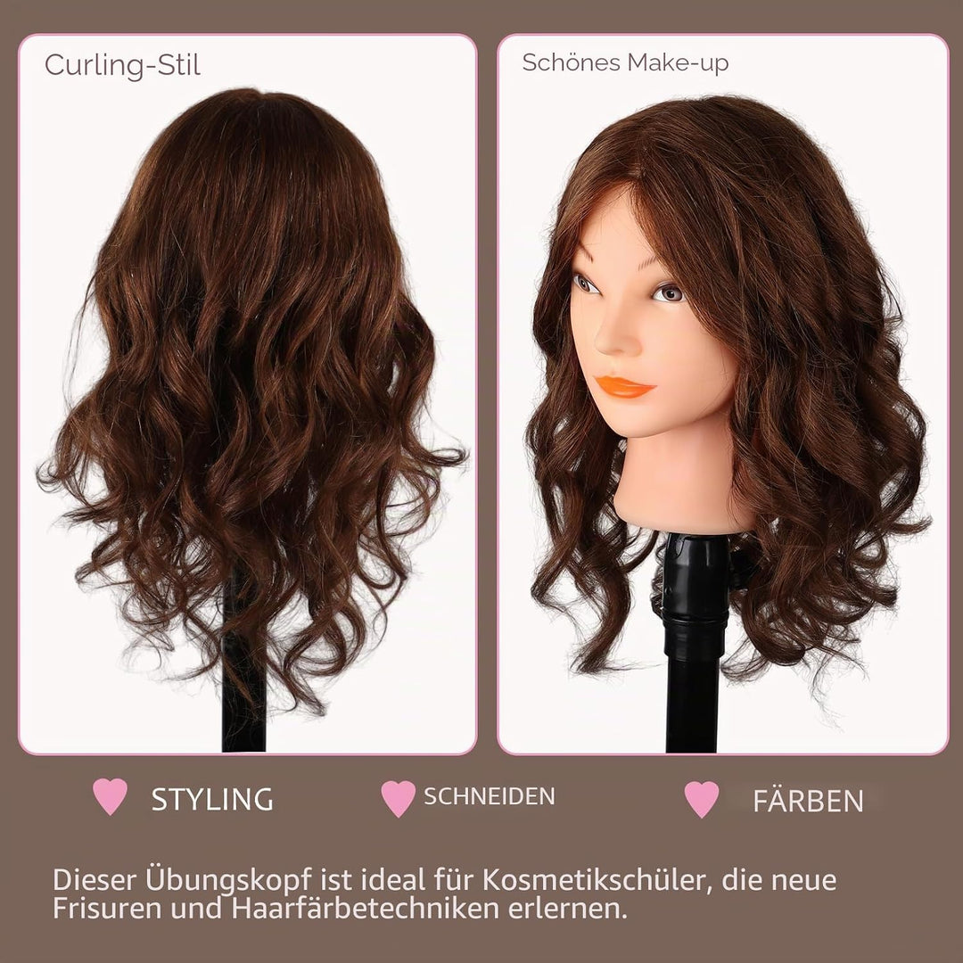 DaizySight Frisierkopf Erwachsene 100% Echthaar Haare, übungskopf Friseur Puppenkopf zum Frisieren u