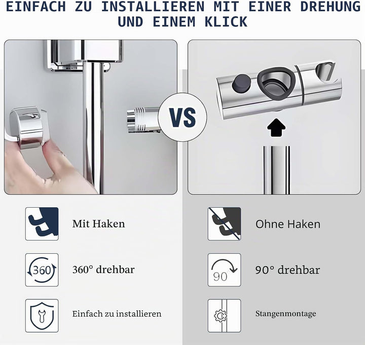 Vinabo Duschkopfhalterung, ohne Bohren, 18 – 25 mm Durchmesser, verstellbar, Halterung für Handbraus