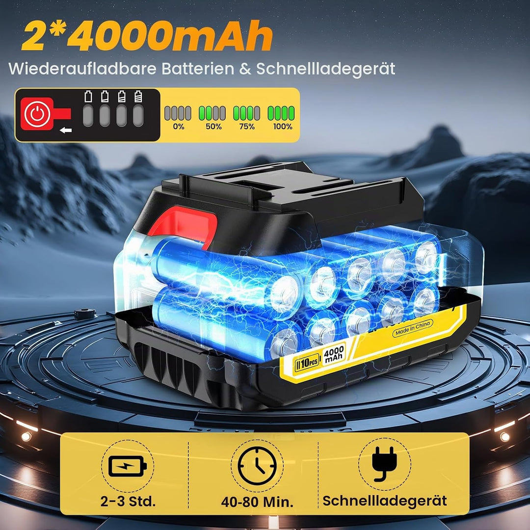Akku Hochdruckreiniger 65-75 Bar mit LCD &amp; 6-in-1-Düse, 8000mAh | Bürstenloser Motor, LCD-Display, 5