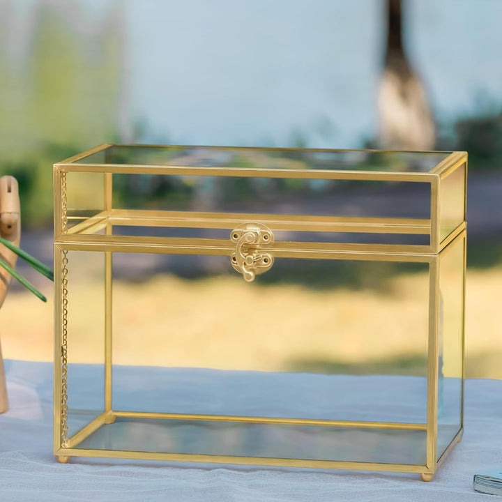 NCYP Glaskarten-Box, grosses geometrisches Terrarium, goldfarben, handgefertigt, Messing, Vintage, r