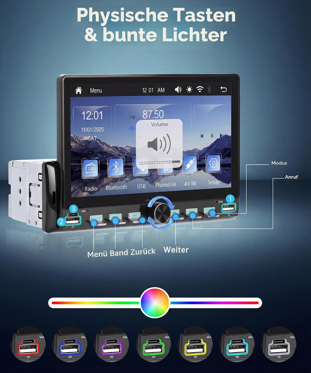 Rimoody Autoradio 1 Din mit Wireless Carplay Android Auto You-Tube IOS/Android Mirror Link Bluetooth