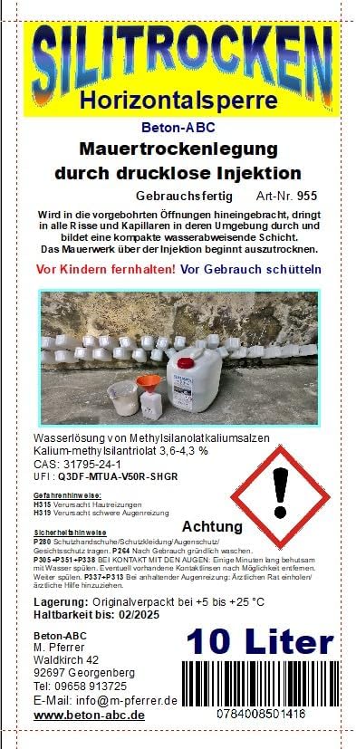 Horizontal Sperre-Injektion Lösung gegen feuchtes Mauerwerk 10 L +10 leere Behälter