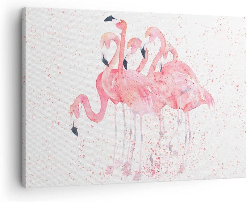 ARTTOR Bilder auf Leinwand Flamingo Vogel Wasser Leinwandbild 70x50cm Wandbilder Dekoration Wohnzimm