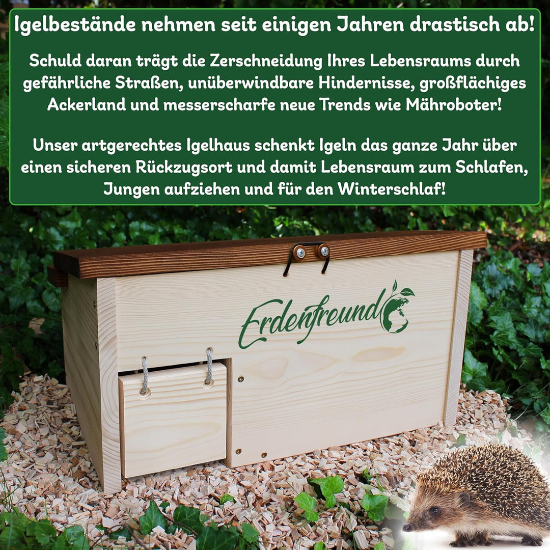 Erdenfreund® Igelhaus mit Rattenklappe, Sicherheitsverschluss & Labyrintheingang gegen Fressfeinde I