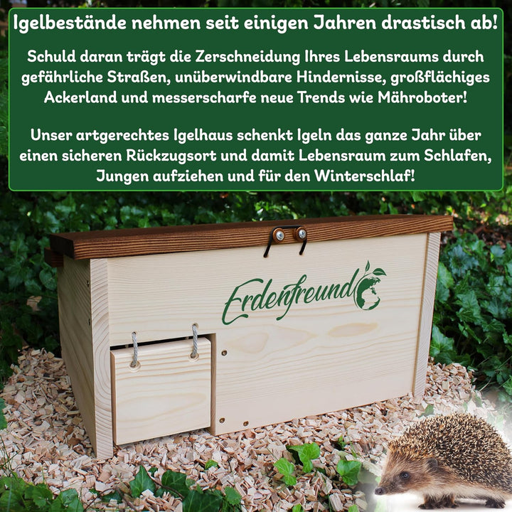 Erdenfreund® Igelhaus mit Rattenklappe, Sicherheitsverschluss & Labyrintheingang gegen Fressfeinde I