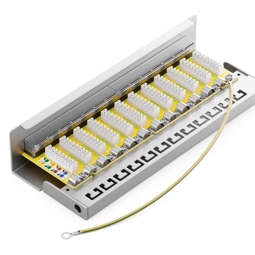 deleyCON CAT 6 Patchpanel Verteilerfeld 12 Port 1 HE Desktop & Wandmontage Geschirmt 12x RJ45 Buchse