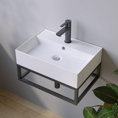 Waschbecken aus Keramik Eckig 50 x 35 cm Aufsatzwaschbecken für Waschtisch Unterschrank Waschplatz G