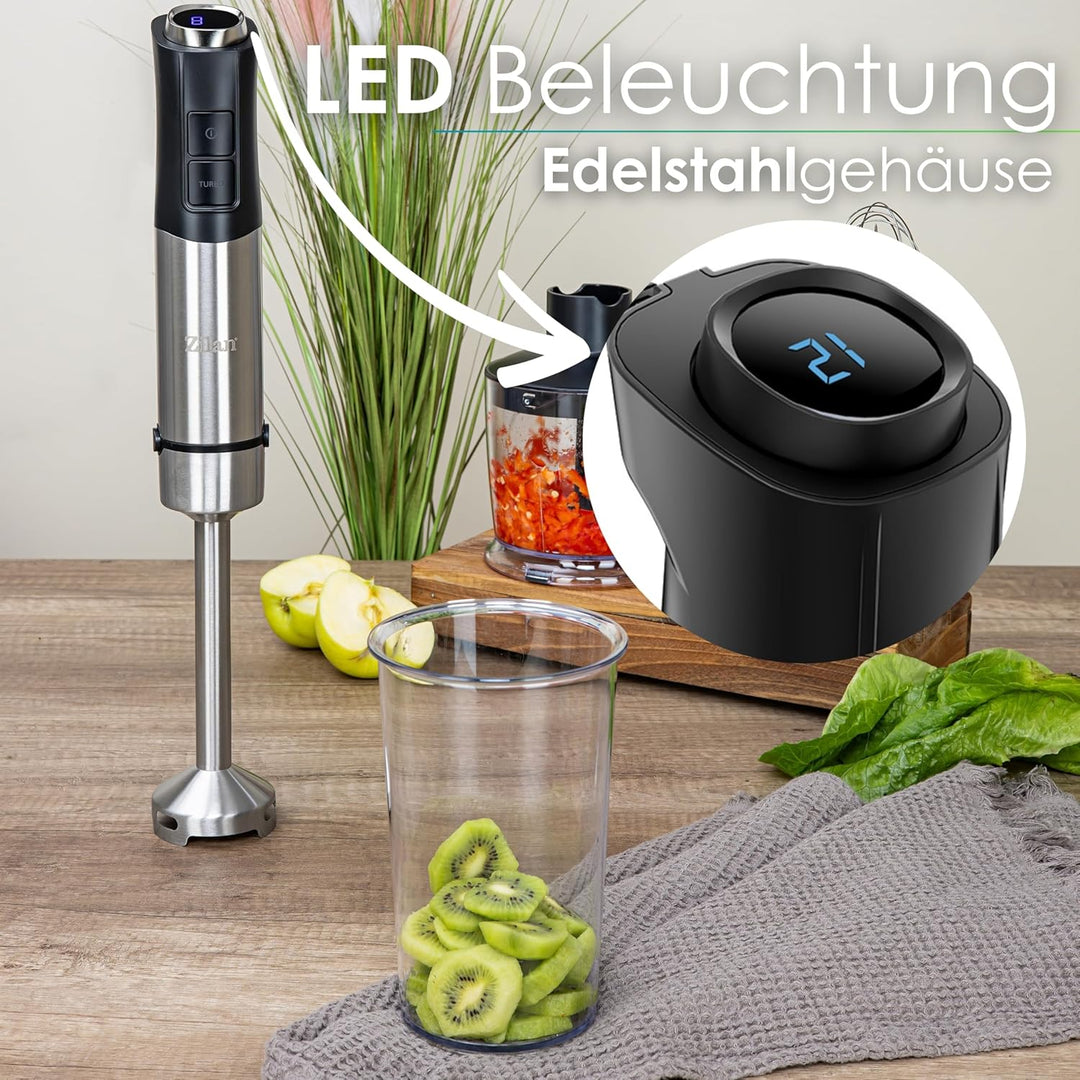 5-in-1 Stabmixer Set 1200 Watt Pürierstab, Zerkleinerer, Schneebesen, Milchaufschäumer, Messbecher L