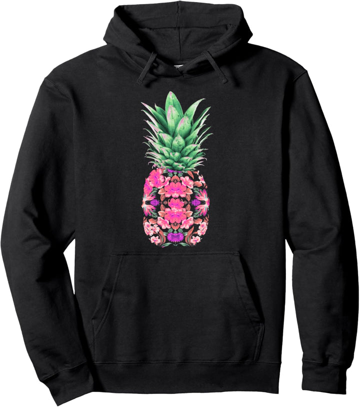 Trendy Pink Floral Pineapple Pullover Hoodie
