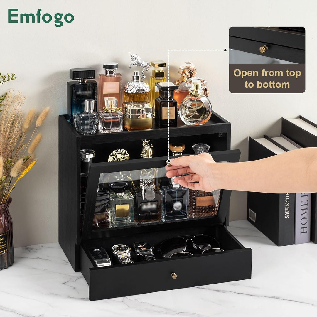 Parfüm Organizer Für Männer & Frauen, Parfum Organizer aus Holz mit Schublade, Grosse Kapazität Stau