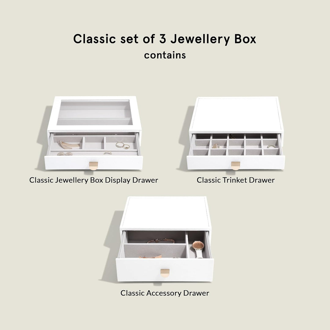 Stackers Pebble White Classic Jewellery Box - Set of 3 (with Drawers), White