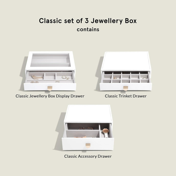 Stackers Pebble White Classic Jewellery Box - Set of 3 (with Drawers), White