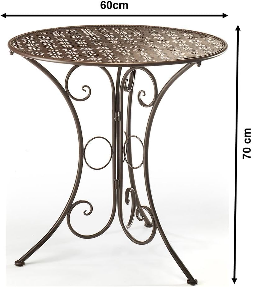 Kobolo Dekorativer Gartentisch Metalltisch Tisch aus braunem Metall mit Stanzungen in Blumenoptik 60