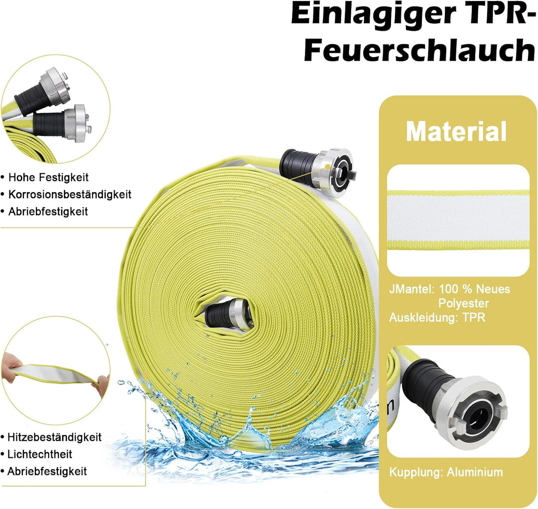 ZYfire Feuerwehrschlauch 25mm x 40m | 1 Zoll Feuerschlauch mit D-Storz Kupplung | flexibler Wassersc