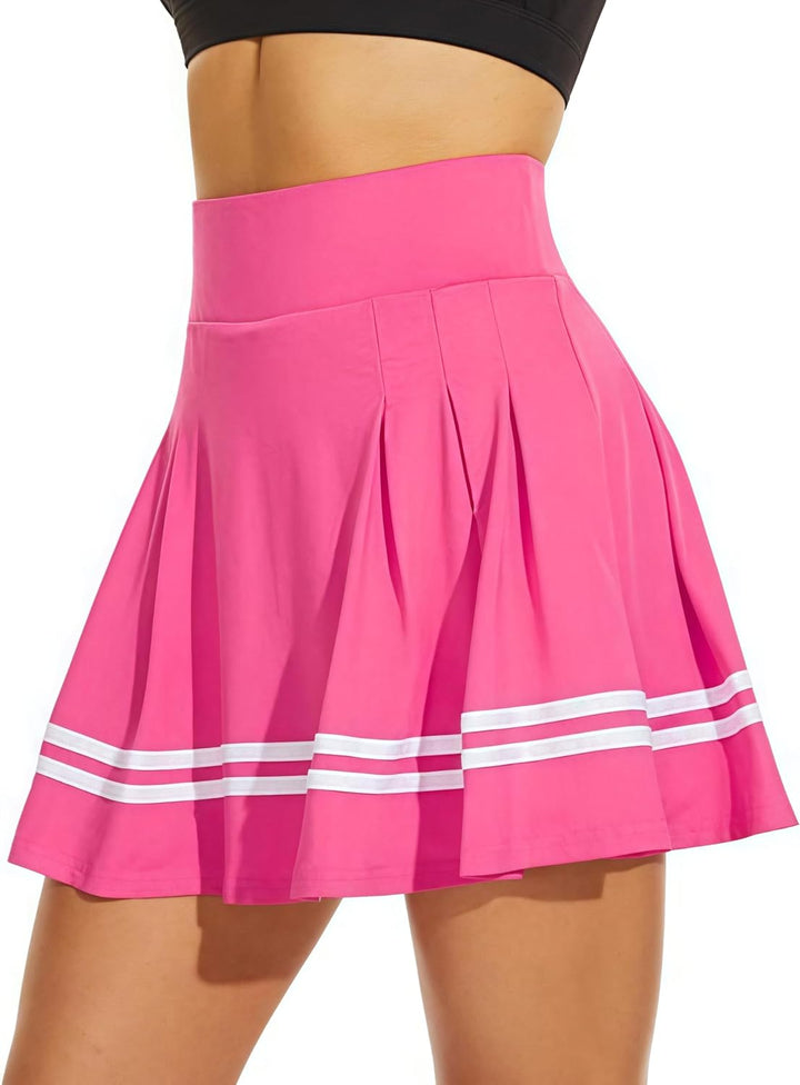 ThreeH Frauen hohe Taille plissiert Tennisrock Built-in Futter Shorts Mädchen Schule Uniformen Skate