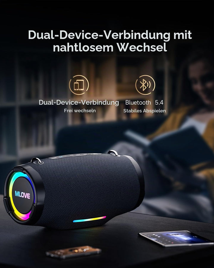MLOVE E90 80W Bluetooth-Lautsprecher Outdoor-Boombox mit RGB-Lichtern, IP65 Wasserdicht, TWS &amp; Stere