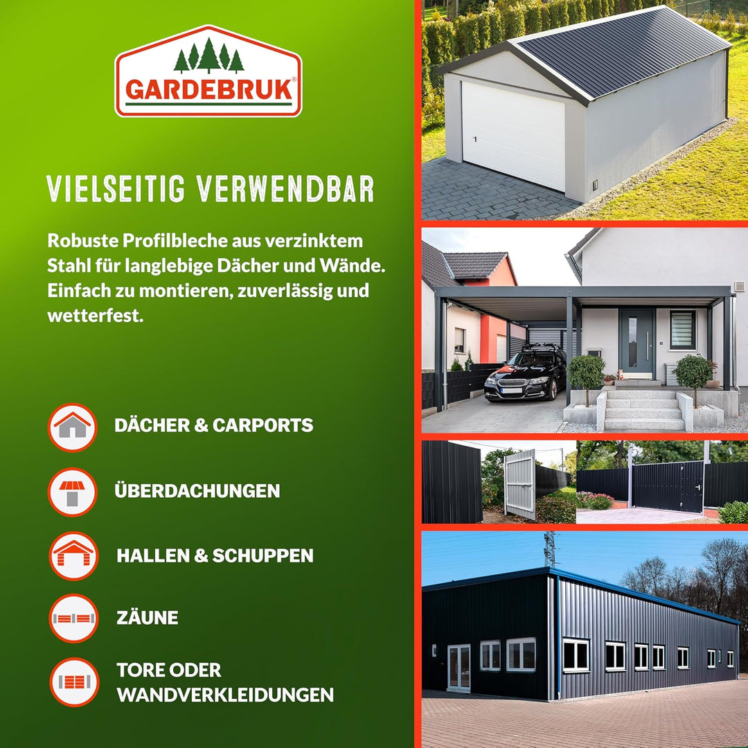 GARDEBRUK® 24x Trapezblech 129x46cm = 14m² verzinkt Profilblech Dachblech Wellblech Dachplatten Gerä