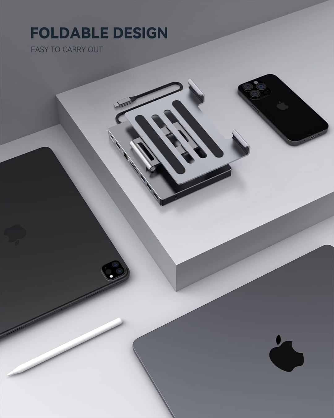 iPad Pro USB C Hub Stand, 9-in-1 Adapter für iPad Pro M4 M2 13 12.9 11 Zoll Docking Station Faltbar