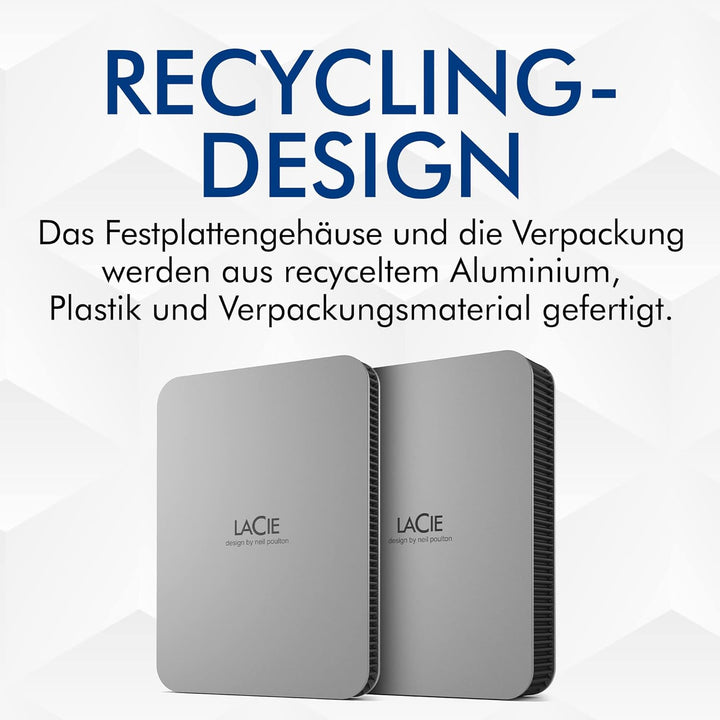 LaCie MOBILE DRIVE V2 Moon 1TB tragbare externe Festplatte, 2.5 Zoll, Mac & PC, silber, inkl. 2 Jahr