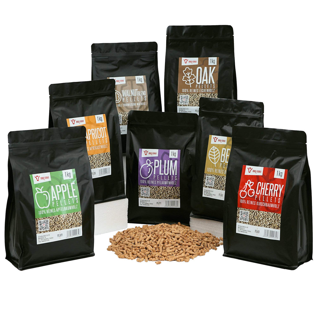BBQ-Toro Pellets Set aus 100% Holz | Auswahl aus 7 Sorten à 1 kg | Smokerpellets für Grill, Smoker,