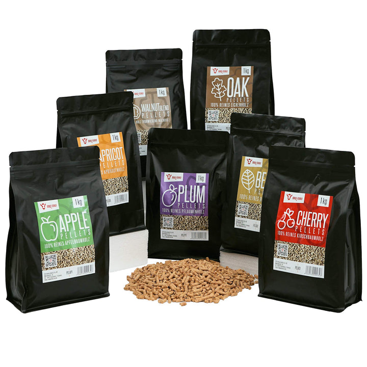 BBQ-Toro Pellets Set aus 100% Holz | Auswahl aus 7 Sorten à 1 kg | Smokerpellets für Grill, Smoker,