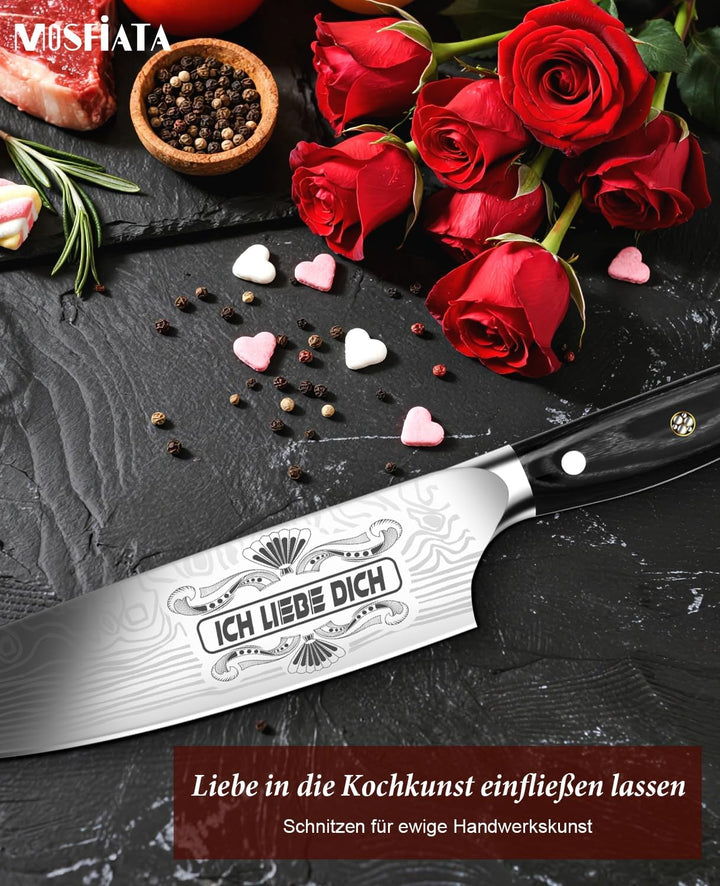 MOSFiATA Kochmesser Extrem Scharf Valentinstag Küchenmesser Geschenk für Männer, Deutsch EN 1. 4116