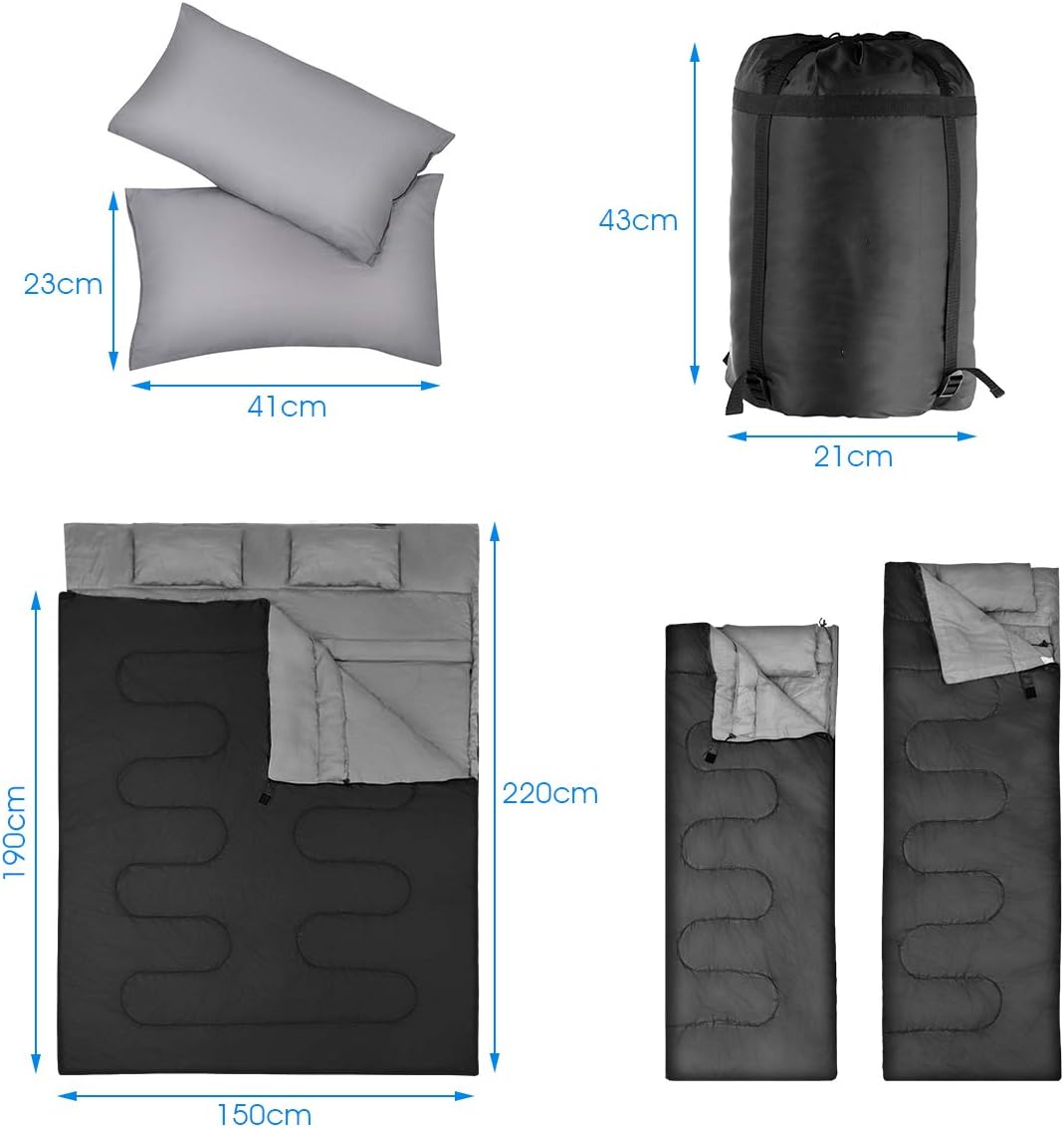 DREAMADE Doppel-Schlafsack, 2 in 1 Outdoor Schlafsack, Doppel Deckenschlafsack, Sommerschlafsack 2er