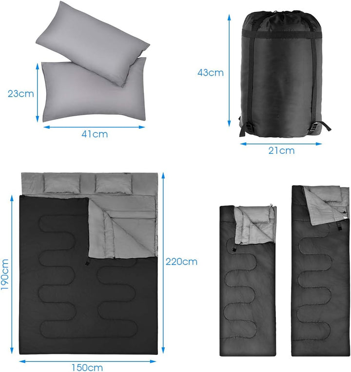 DREAMADE Doppel-Schlafsack, 2 in 1 Outdoor Schlafsack, Doppel Deckenschlafsack, Sommerschlafsack 2er