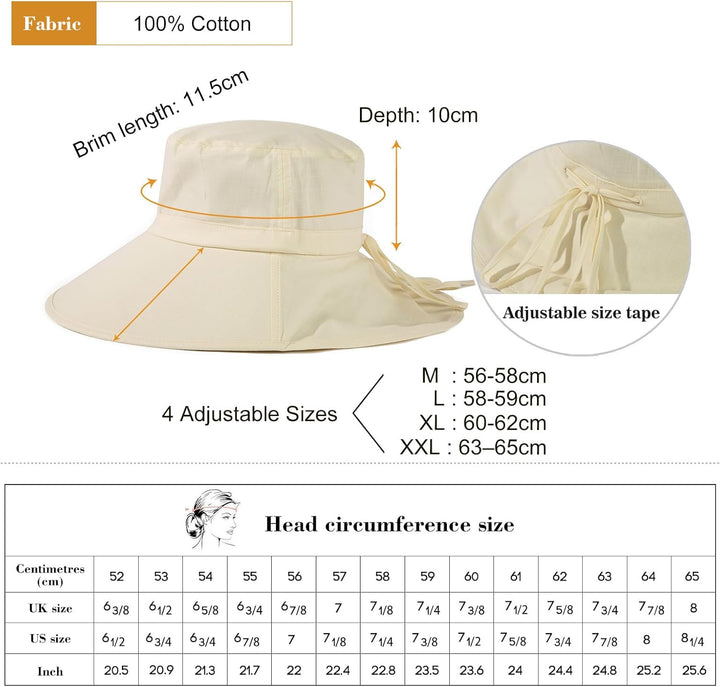 Comhats Sonnenhut Damen Sonnenschutz UPF 50 Sommerhut mit Nackenschutz Breite Krempe Baumwolle M 100
