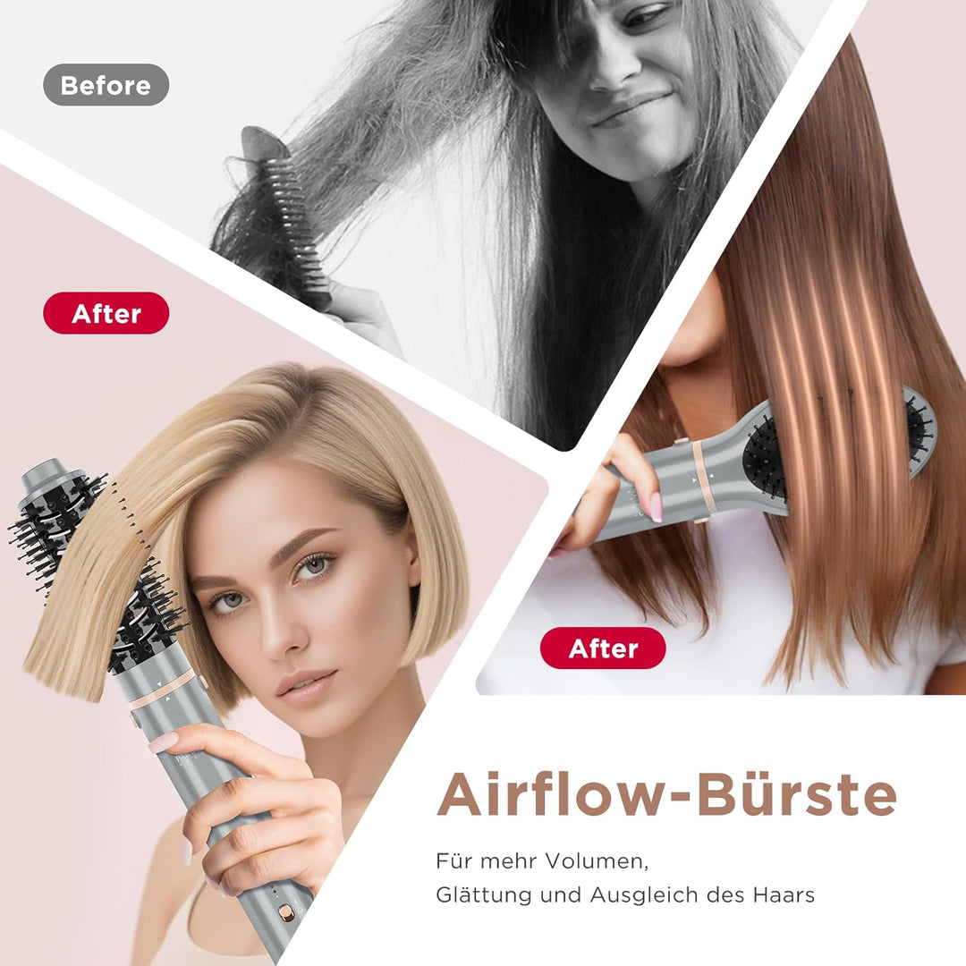 5-in-1 Airstyler & Lockenstab, PARWIN PRO BEAUTY Ionen Föhn Stylingbürsten, 5 Aufsätze Rundbürstenfö