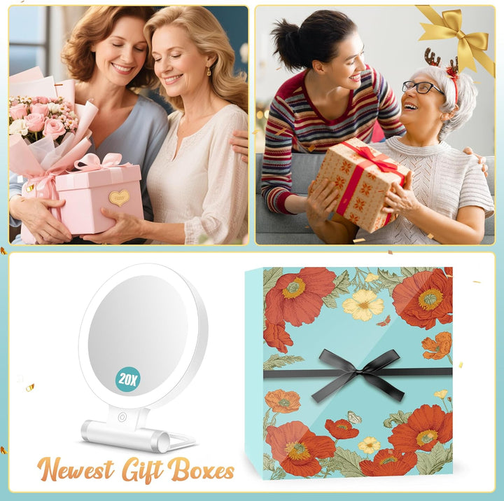 B Beauty Planet Vergrösserungsspiegel mit Licht, 20-fache/1-fach Doppelseitige Tischspiegel,3 Farbli