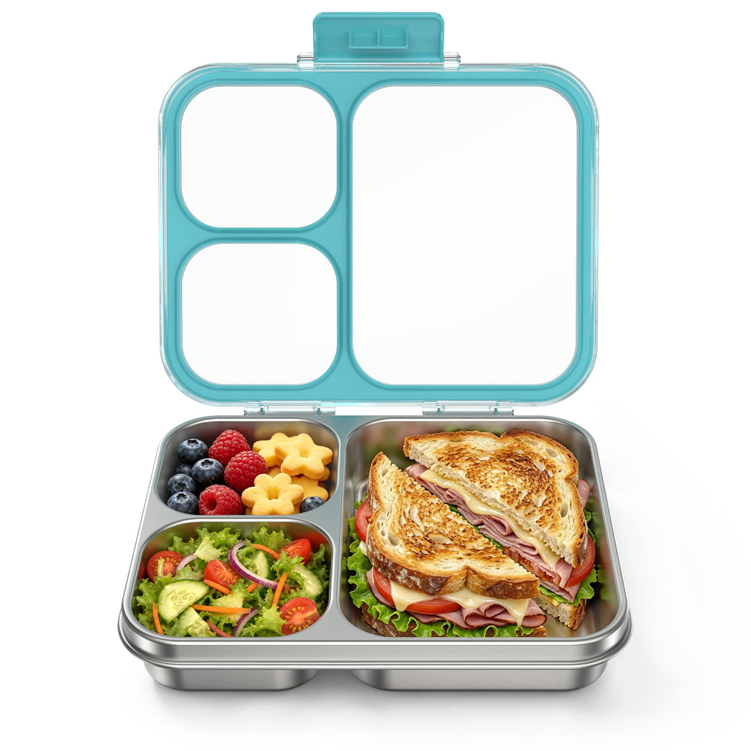 VITONIS Edelstahl Brotdose Lunchbox mit 3 Fächern mit Tritan-Deckel, 1000ml Metall Bento Lunch Box K
