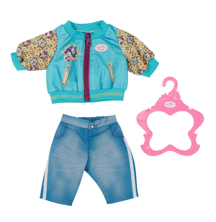 BABY born 833599 Outfit mit Jacke 43cm - Puppenkleidung Set bestehend aus blauer Jeans-Hose, türkise