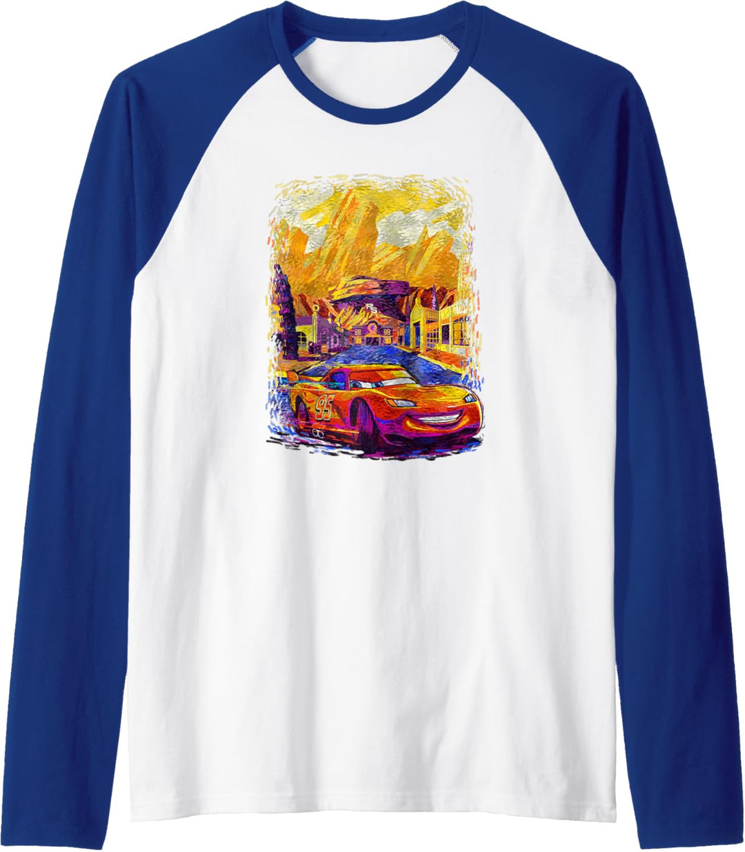 Disney Pixar Cars Lightning McQueen Antique Painting Scene Raglan