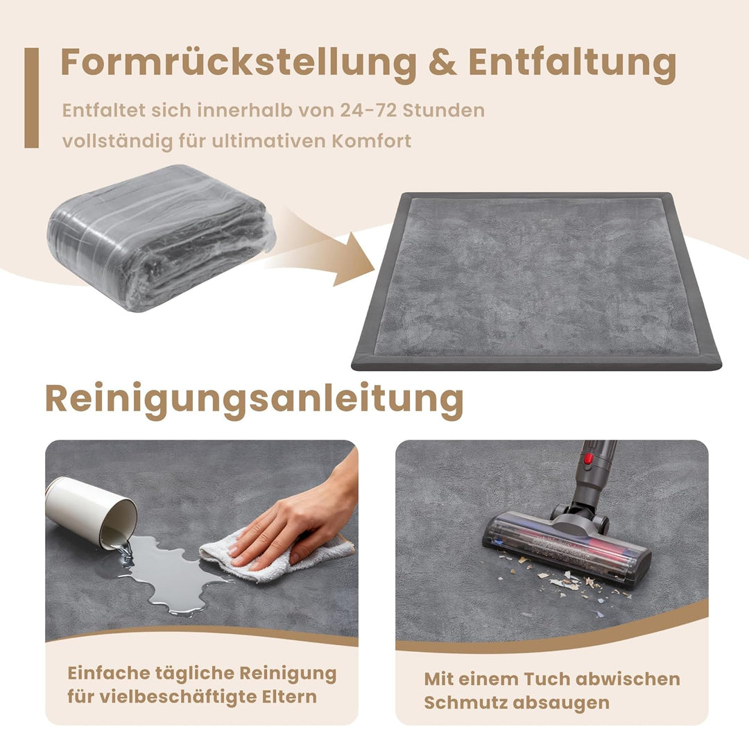ACOMOPACK Baby Krabbelmatte 127x127x3.5cm Dicke Spielmatte mit Schaumfüllung Rutschfester Unterseite