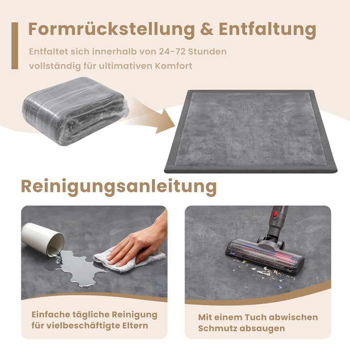 ACOMOPACK Baby Krabbelmatte 127x127x3.5cm Dicke Spielmatte mit Schaumfüllung Rutschfester Unterseite