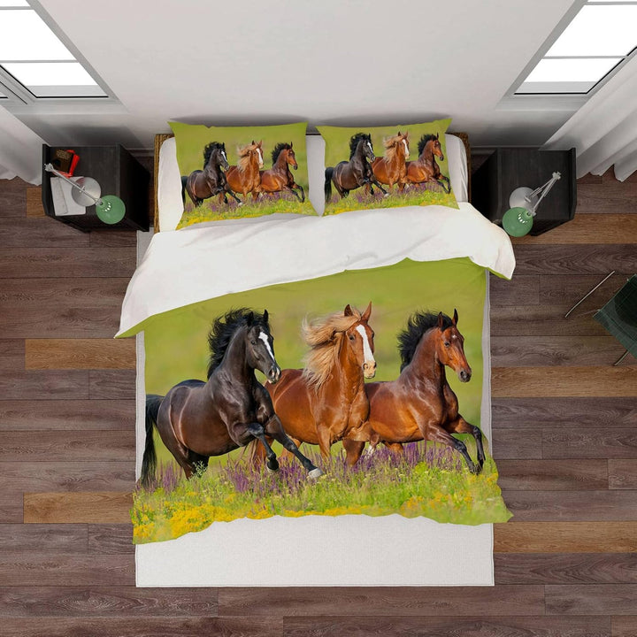 CXYXHW Bettwäsche Set 3 Teilig Bettbezüge 3D-Druck Tiere Pferd Motiv Bettbezug,Mikrofaser,Pflegeleic